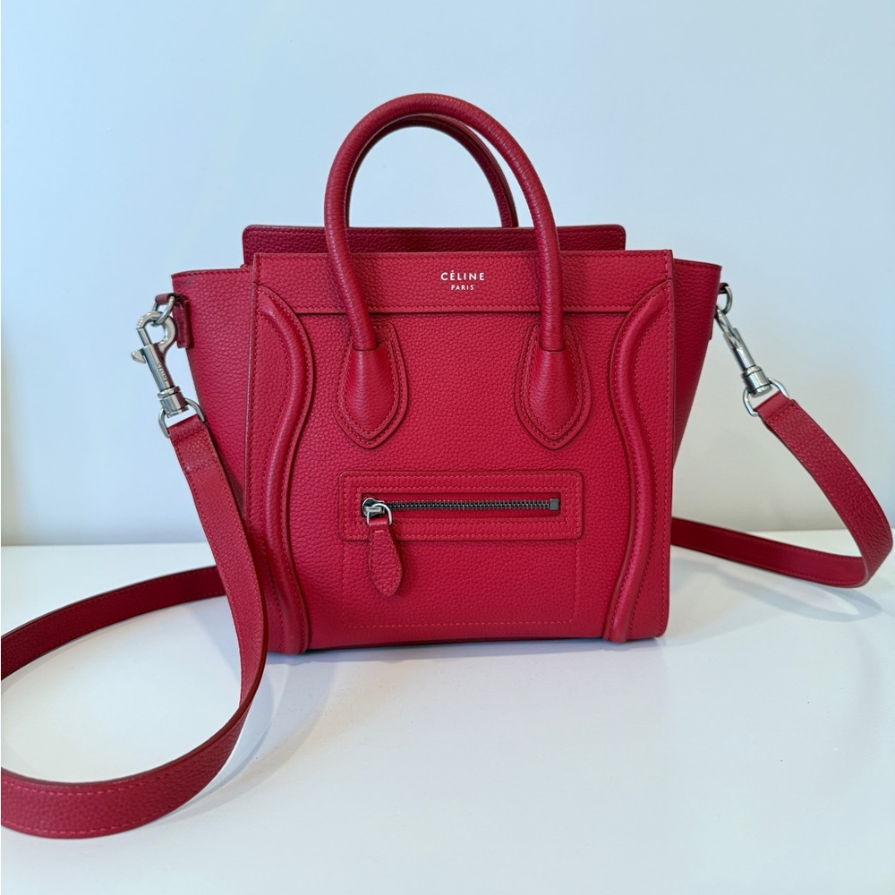 Celine Nano Luggage Tote — Pop Red
